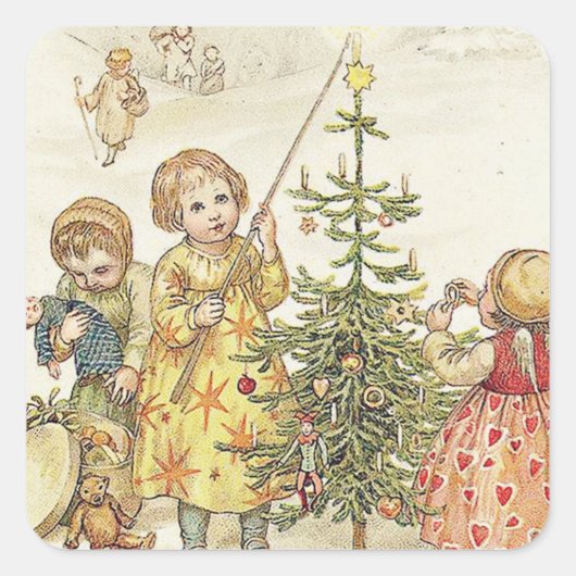の飾クリスマスツリー スクエアシール (正面)