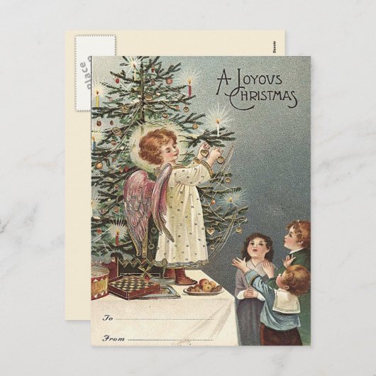 の飾クリスマスツリー – ビンテージクリスマス シーズンポストカード (正面/裏面)