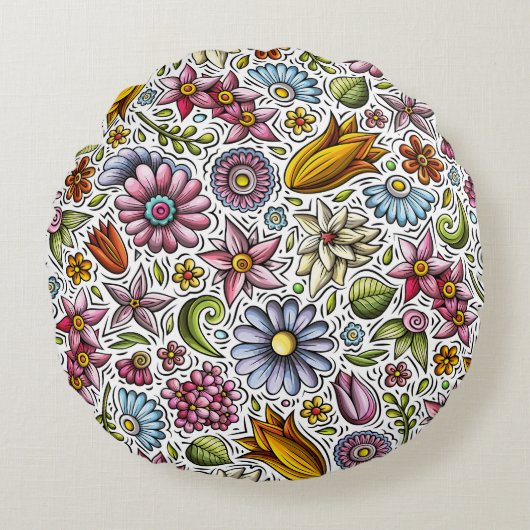 の飾花模様 ラウンドクッション (正面)