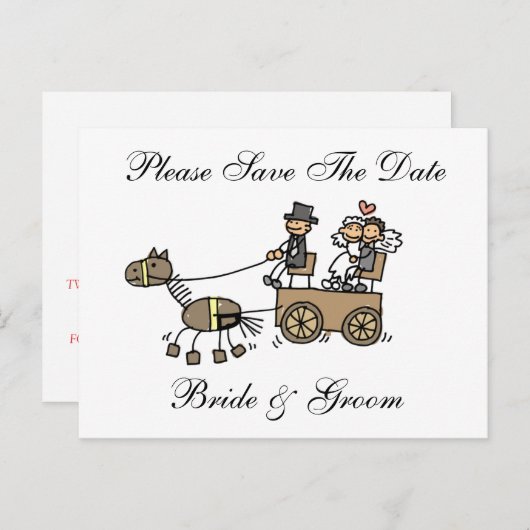 の馬結婚と馬車は日付を保存する 案内ポストカード (正面/裏面)