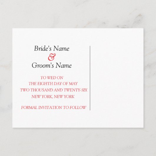 の馬結婚と馬車は日付を保存する 案内ポストカード (裏面)