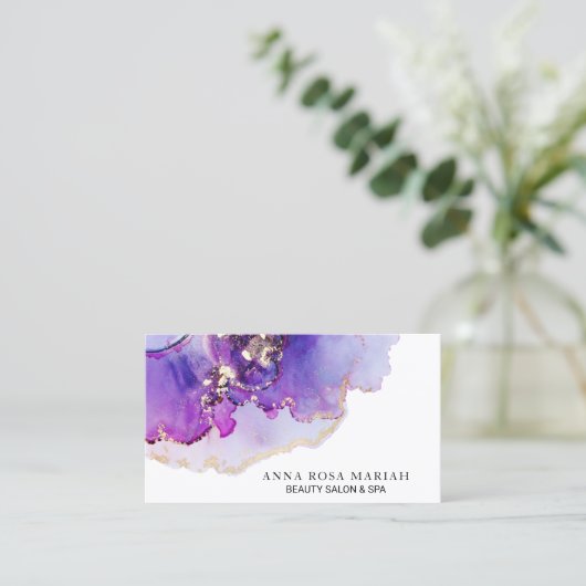 *~*の魅力の抽象芸術のはっきりしたなラベンダーの金ゴールドは青を金めっきしました 名刺 (スタンド正面)