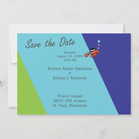 の魚結婚テーマロブスターモブスター日付を保存 招待状 (裏面)