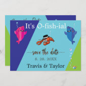 の魚結婚テーマロブスターモブスター日付を保存 招待状 (正面/裏面)