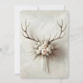 の鹿結婚〔雄ジカの〕枝角とブライダルブーケ 招待状 (正面)