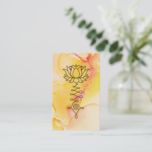 *~*の黄橙色のはす霊気の治療のヨガの霊気 名刺 (スタンド正面)