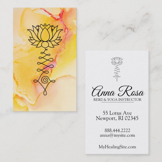 *~*の黄橙色のはす霊気の治療のヨガの霊気 名刺 (正面/裏面)