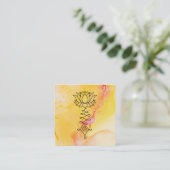 *~*の黄色い赤紫のはす霊気のマッサージのヨガ スクエア名刺 (スタンド正面)