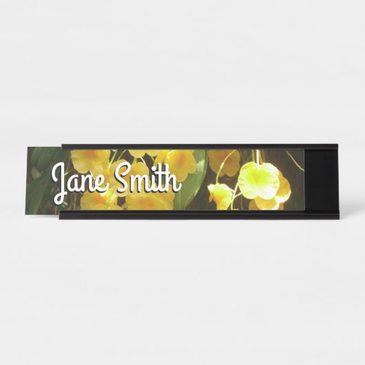 の黄色ぶら下がったい蘭の熱帯花 デスクネームプレート (正面)