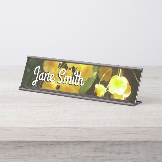 の黄色ぶら下がったい蘭の熱帯花 デスクネームプレート (正面)