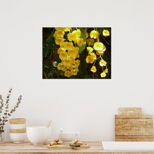 の黄色ぶら下がったい蘭の熱帯花 ポスター (キッチン)