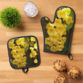 の黄色ぶら下がったい蘭の熱帯花 鍋つかみ&鍋敷きセット (トップダウン)