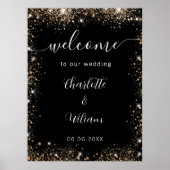 の黒結婚金ゴールドグリッター名スクリプトwelcome ポスター (正面)