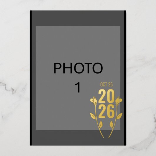 の黒結婚金箔フォト招待状カード 箔招待状 (正面)