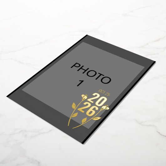 の黒結婚金箔フォト招待状カード 箔招待状 (回転した状態)