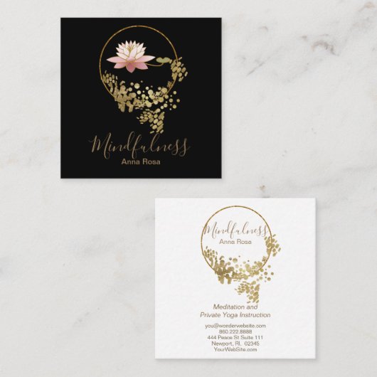 *~*の黙想のヨガの金ゴールドのグリッターのはすサティ スクエア名刺 (正面/裏面)