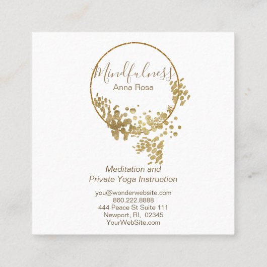 *~*の黙想のヨガの金ゴールドのグリッターのはすサティ スクエア名刺 (裏面)
