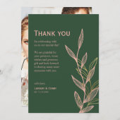 の1に対する緑とピンク結婚の葉のサンキューカード サンキューカード (正面/裏面)