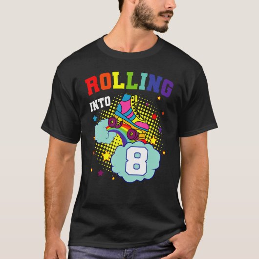 の8ロー転がラースケート誕生日スケートで滑る日 Tシャツ (正面)