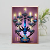 の（ユダヤ教）メノラー絵を描ハッピーハヌカー金ゴールドパープル 箔シーズンカード (立ち正面)