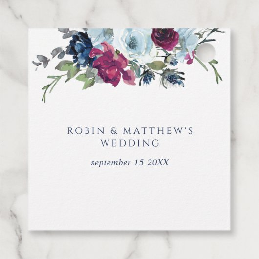 の(結婚その他の)ベリーブルーとブルゴーニュのフローラ フェイバータグ (裏面)