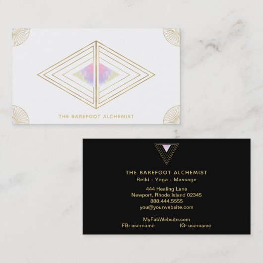 *~*のBohoの金ゴールドの三角形の神聖な幾何学の錬金術 名刺 (正面/裏面)