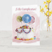 ¡のFeliz Cumpleañosのスペインのなお誕生日ケーキカード カード (黄色い花)
