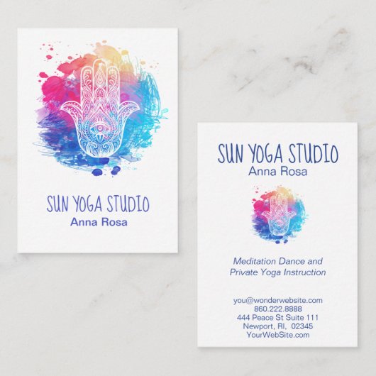 *~*のHamsa手のヨガの神聖な目の水彩画 名刺 (正面/裏面)