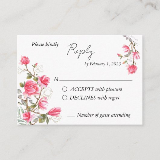 のPink Magnolia RSVP挿入カー結婚ド エンクロージャーカード (正面)
