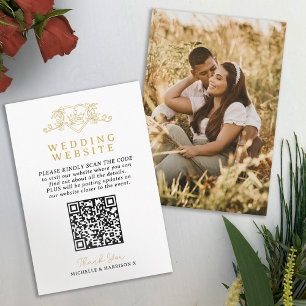 のQRコー結婚ドウェブサイト愛ハートクラウンモノグラム エンクロージャーカード