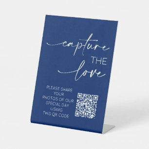 のQRコー結婚ドフォトアプリのアップロード青王室の色 台座サイン