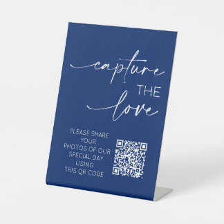のQRコー結婚ドフォトアプリのアップロード青王室の色 台座サイン