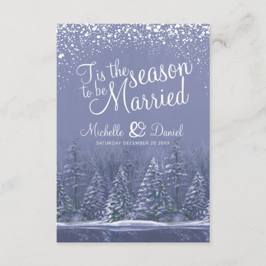 のQR結婚共有は冬の結婚式の雪の青を愛する エンクロージャーカード (正面)