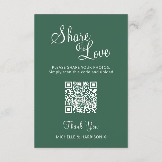 のQR結婚共有愛の冬の結婚式の灰色の緑 エンクロージャーカード (裏面)