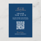 のQR結婚共有愛ハートクラウンモノグラムブルー エンクロージャーカード (裏面)