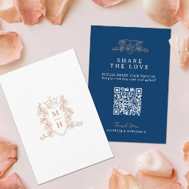 のQR結婚共有愛ハートクラウンモノグラムホワイト エンクロージャーカード