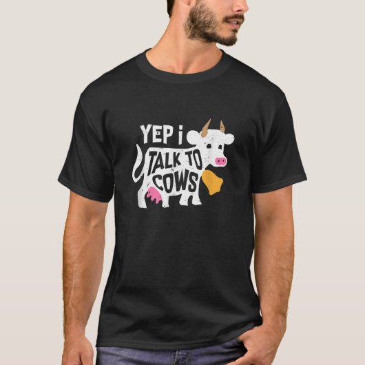 はい牛の動物おもしろいかわいい牛の恋人と話す Tシャツ (正面)