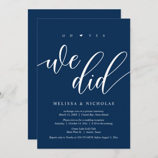 はい、しましたよ。ブラック・ウェディング・エロープメント・パーティーの招待状 招待状 (正面/裏面)