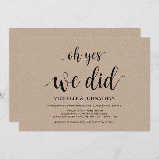 はい、しました。結婚式の駆け落ち招待状カード 招待状 (正面/裏面)