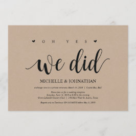 はい、しました、結婚式の駆け落ち招待状カード 招待状