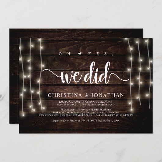 はい、そうしました、 ラスティック エロープメント パーティー 招待状 (正面/裏面)