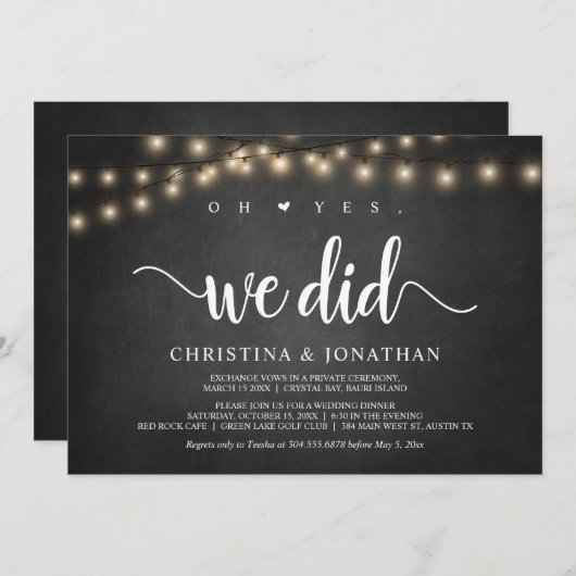 はい、そうしました、ログハウスの挙式パーティー招待状 招待状 (正面/裏面)