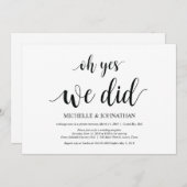 はい、そうしました。結婚式の駆け落ち招待状カード 招待状 (正面/裏面)