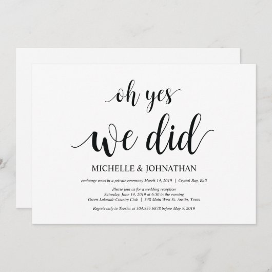 はい、そうしました。結婚式の駆け落ち招待状カード 招待状 (正面/裏面)