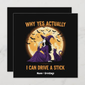 はい、実は、ステッキを運転できます 笑える魔女 招待状 (正面/裏面)