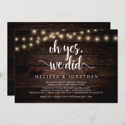 はい、私たちしました、農村のウェディングエロープメント 招待状 (正面/裏面)