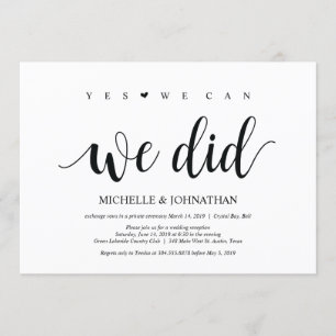 はい、私たちならできる、私たちだってできた 結婚式の秘密挙式招待状 招待状