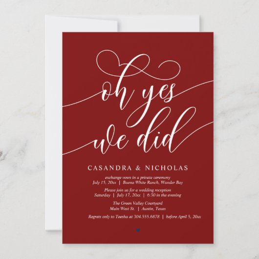 はい、私たちはいました、モダンスクリプトの結婚式の披露宴 招待状 (正面)
