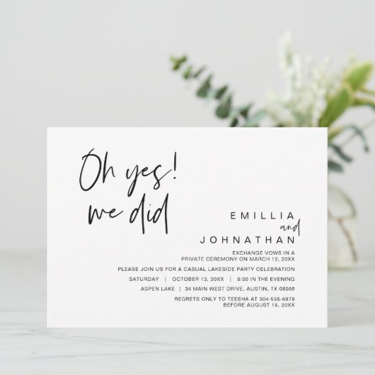 はい、私たち結婚しました。お二人だけの結婚式 招待状 (スタンド正面)