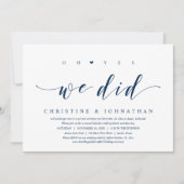 「はい、私たち結婚しました！　二人だけの結婚式の後、ディナーパーティーへご招待」 招待状 (正面)